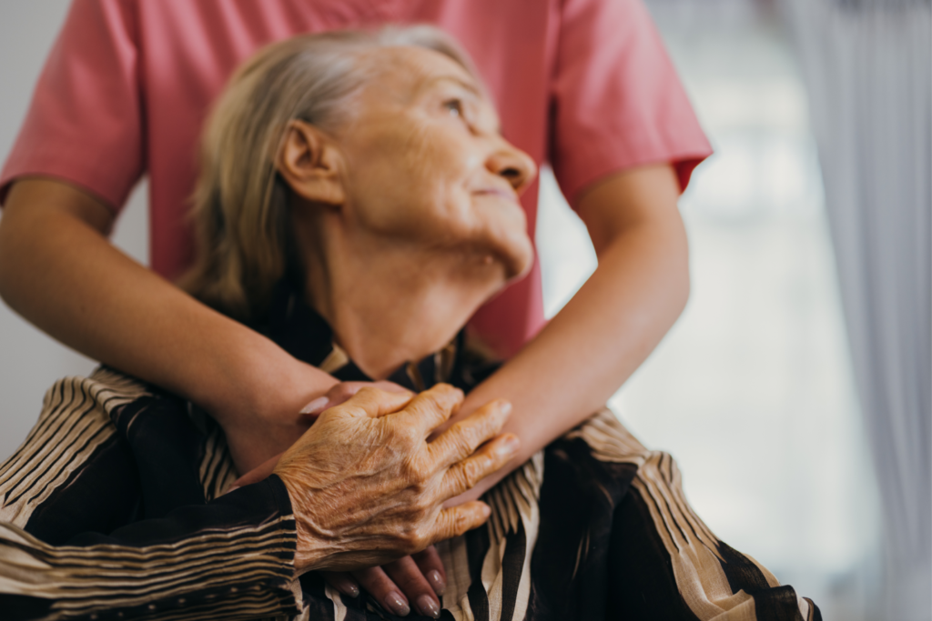 caring for and elderly woman